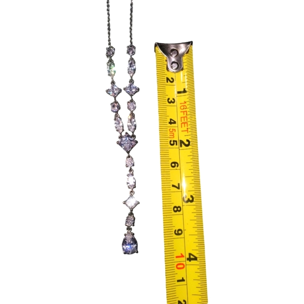 Sexy Y-Drop CZ Necklace Silver Tone Chain 21” Signed JCM CZ China EUC - Picture 9 of 12